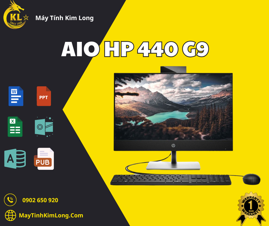 PC AIO HP ProOne 440 G9 (Core i7 13700T/ 16GB DDR4-3200/ SSD 512GB/ 23.8 FHD Non-Touch/ USB K & M/ W11H/ 1Y Onsite)